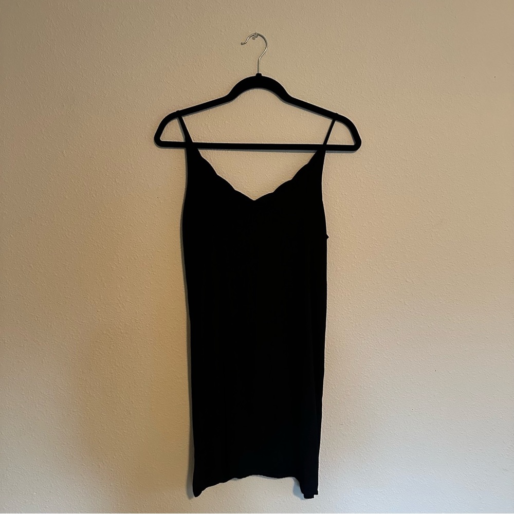 Black slip dress with scalloped detailing and adjustable straps size small